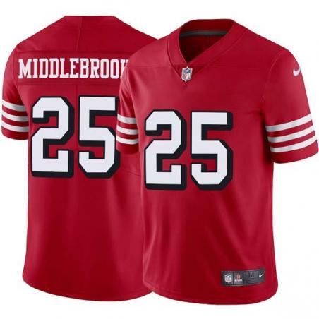 Red Throwback Willie Middlebrooks 49ers Jersey Custom Sewn-on Patches Mens Womens Youth
