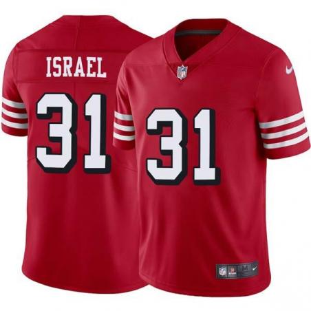 Red Throwback Steve Israel 49ers Jersey Custom Sewn-on Patches Mens Womens Youth