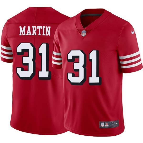Red Throwback Derrick Martin 49ers Jersey Custom Sewn-on Patches Mens Womens Youth