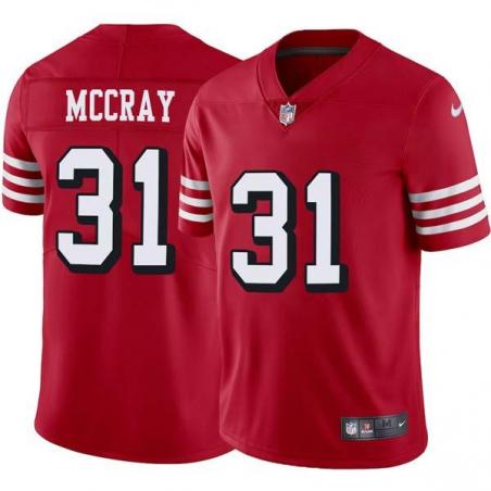 Red Throwback L.J. McCray 49ers Jersey Custom Sewn-on Patches Mens Womens Youth