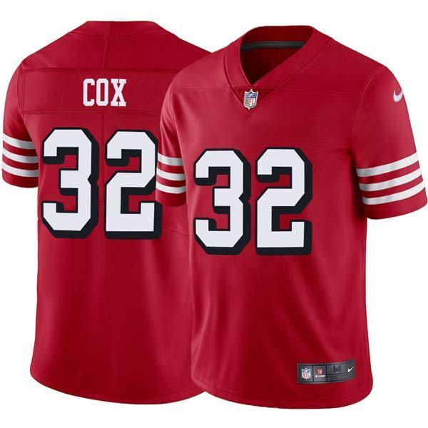 Red Throwback Jim Cox 49ers Jersey Custom Sewn-on Patches Mens Womens Youth