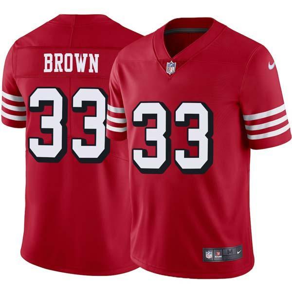 Red Throwback Hardy Brown 49ers Jersey Custom Sewn-on Patches Mens Womens Youth