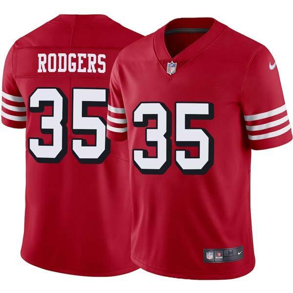 Red Throwback Del Rodgers 49ers Jersey Custom Sewn-on Patches Mens Womens Youth