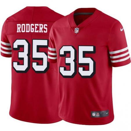 Red Throwback Del Rodgers 49ers Jersey Custom Sewn-on Patches Mens Womens Youth
