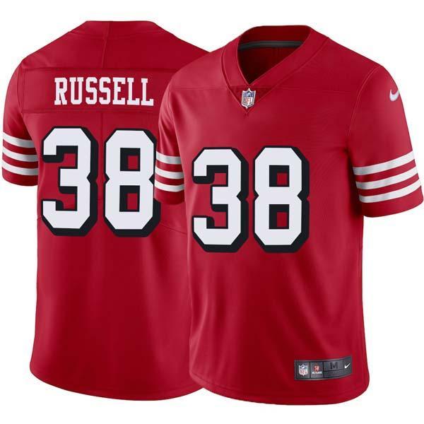 Red Throwback Damien Russell 49ers Jersey Custom Sewn-on Patches Mens Womens Youth