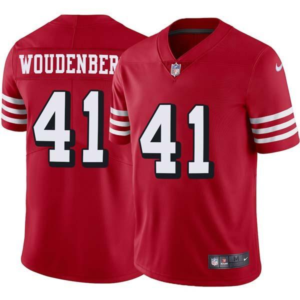Red Throwback John Woudenberg 49ers Jersey Custom Sewn-on Patches Mens Womens Youth