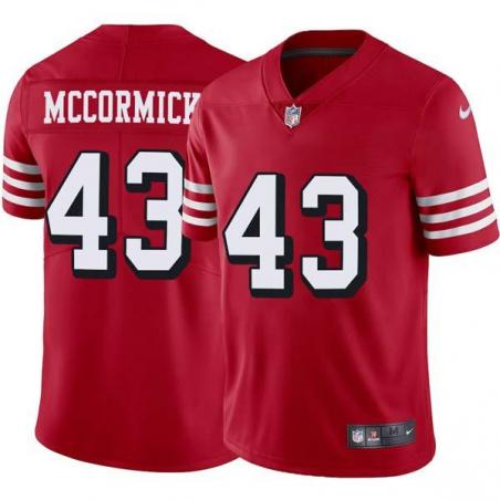 Red Throwback Tom McCormick 49ers Jersey Custom Sewn-on Patches Mens Womens Youth