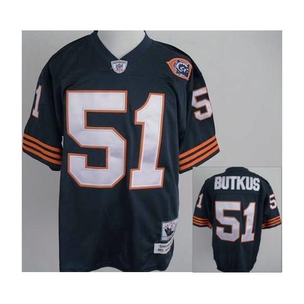 Dick Butkus Chicago Football Jersey - Chicago #51 Football Jersey(Throwback Navy with Bear patch)