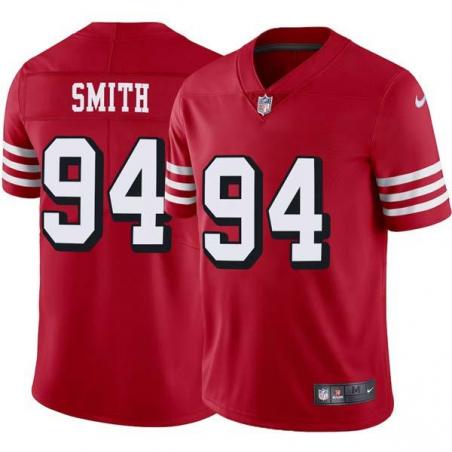 Red Throwback Justin Smith 49ers Jersey Custom Sewn-on Patches Mens Womens Youth
