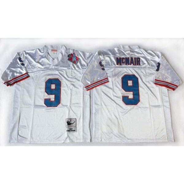 White Steve McNair Oilers #9 Throwback Football Jersey with INAUGURAL SEASON 1997 Patch
