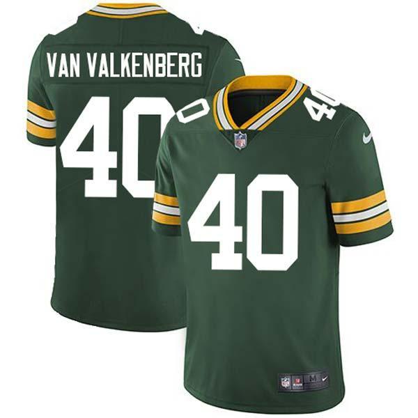 Green Pete Van Valkenberg Packers Jersey Custom Sewn-on Patches Mens Womens Youth