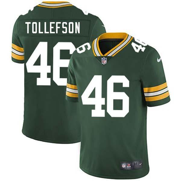 Green Chuck Tollefson Packers Jersey Custom Sewn-on Patches Mens Womens Youth
