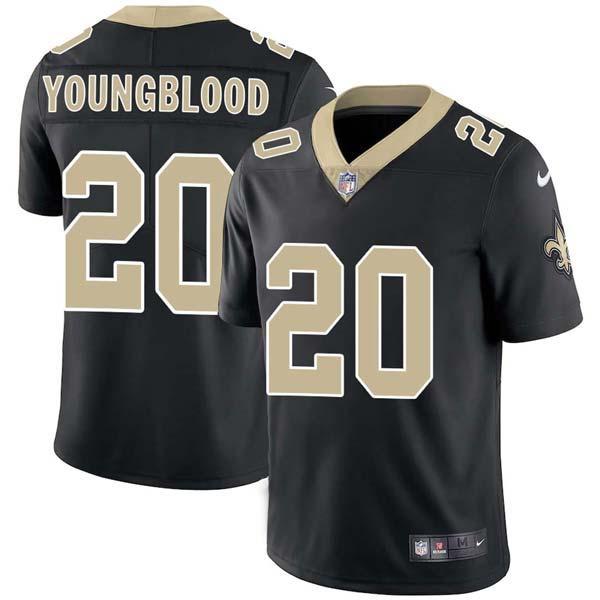 Black George Youngblood Saints #20 Stitched American Football Jersey Custom Sewn-on Patches Mens Womens Youth