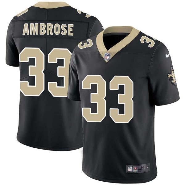 Black Ashley Ambrose Saints #33 Stitched American Football Jersey Custom Sewn-on Patches Mens Womens Youth