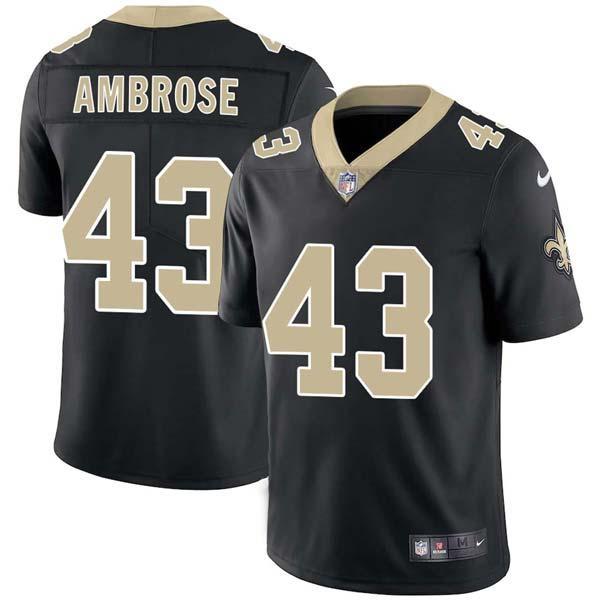 Black Ashley Ambrose Saints #43 Stitched American Football Jersey Custom Sewn-on Patches Mens Womens Youth