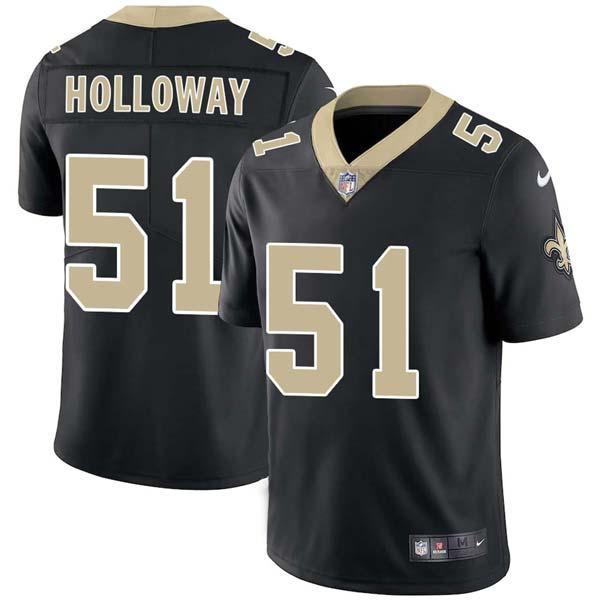 Black Stan Holloway Saints #51 Stitched American Football Jersey Custom Sewn-on Patches Mens Womens Youth