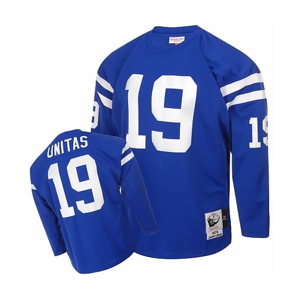 Johnny Unitas Indianapolis Football Jersey - Indianapolis #19 Football Jersey(Blue Throwback long sleeves)