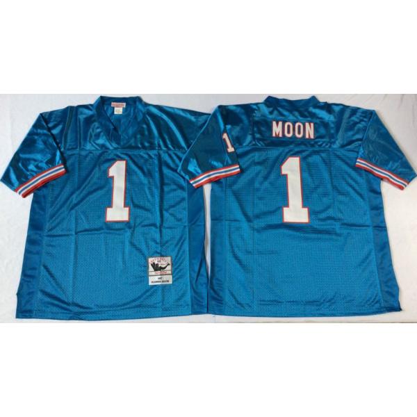 Warren Moon Oilers #1 Football Jersey(Blue Throwback)