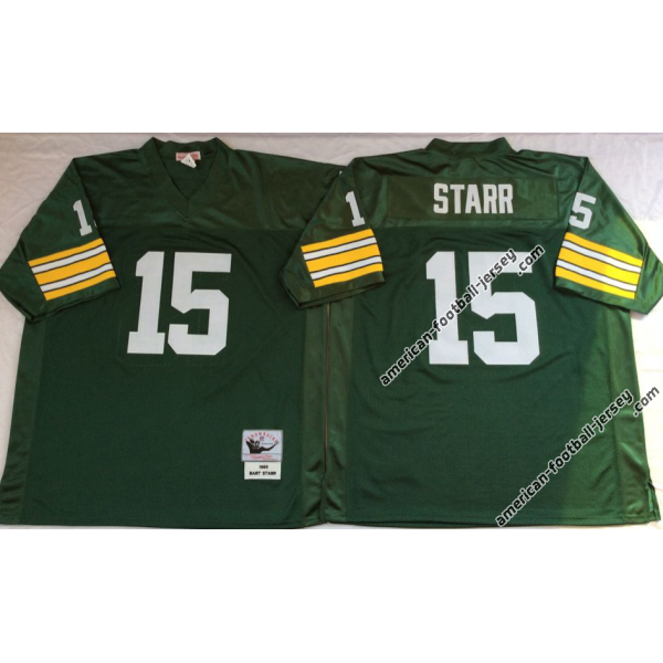 STARR Green Bay #15 Football Jersey - Bart Starr Football Jersey (Green, short sleeves Throwback)