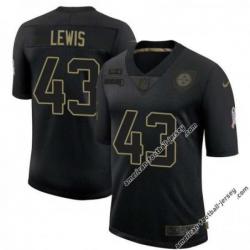 Black Frank Lewis Steelers #43 Stitched Salute to Service Football Jersey Mens Womens Youth