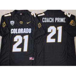 PAC12 Colorado Buffaloes #21 Deion Sanders COACH PRIME Jersey with Shoulder Patch - Black