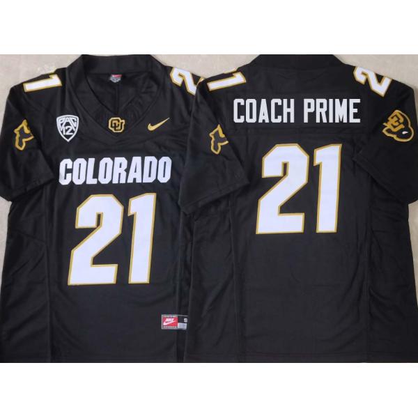 PAC12 Colorado Buffaloes #21 Deion Sanders COACH PRIME Jersey with Shoulder Patch - Black