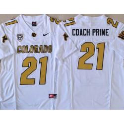 PAC12 Colorado Buffaloes #21 Deion Sanders COACH PRIME Jersey with Shoulder Patch - White