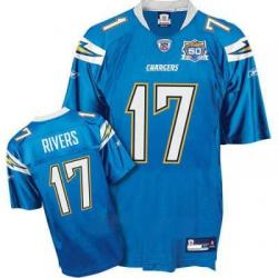 Philip Rivers Powder San Diego Football Jersey - San Diego #17 Football Jersey(Blue 50th)