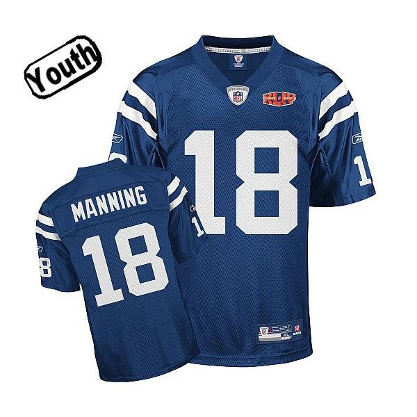 Peyton Manning Youth Football Jersey -#18 Indianapolis Youth Jersey(Blue Superbowl XLIV)