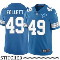 Detroit Lions #49 Zack Follett Blue Home Jersey