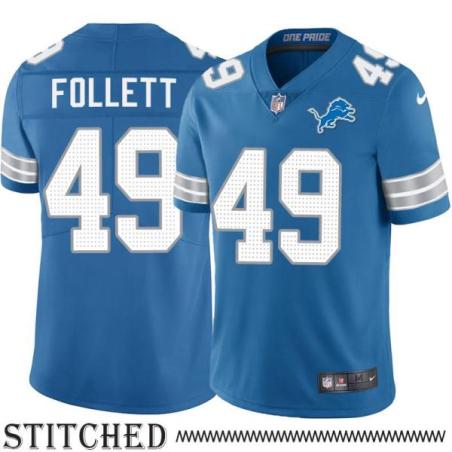 Detroit Lions #49 Zack Follett Blue Home Jersey