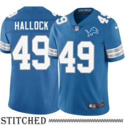 Detroit Lions #49 Ty Hallock Blue Home Jersey