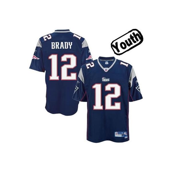 Tom Brady Youth Football Jersey -#12 New England Youth Jersey(Blue)