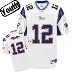 Tom Brady Youth Football Jersey -#12 New England Youth Jersey(White)