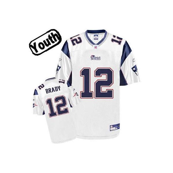 Tom Brady Youth Football Jersey -#12 New England Youth Jersey(White)
