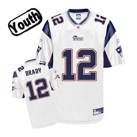 Tom Brady Youth Football Jersey -#12 New England Youth Jersey(White)