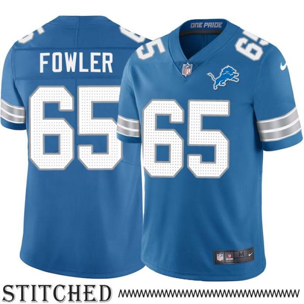 Detroit Lions #65 Amos Fowler Blue Home Jersey