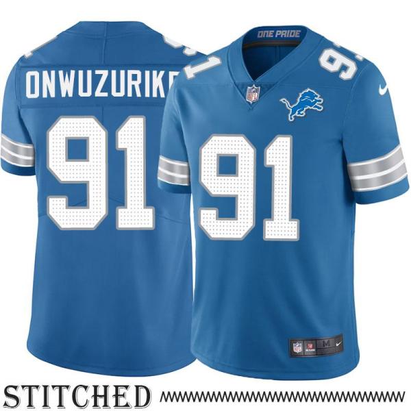 Detroit Lions #91 Levi Onwuzurike Blue Home Jersey