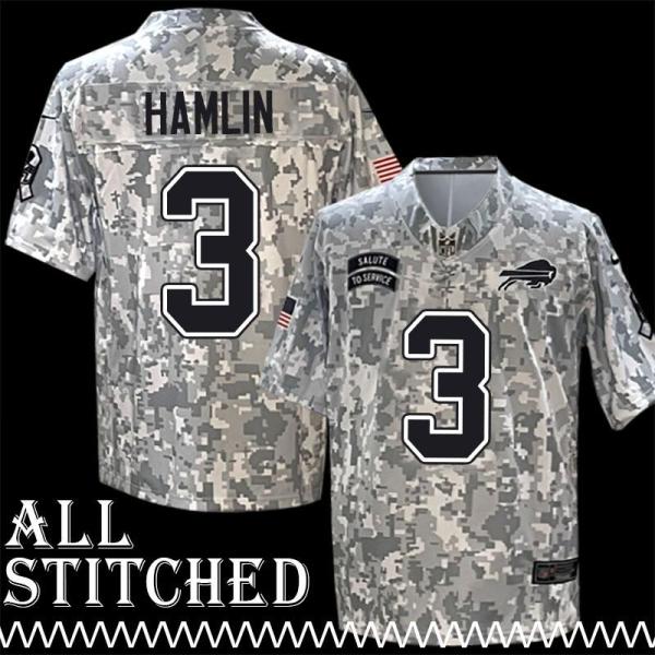 Damar Hamlin Jersey Buffalo Bills #3 2024 Salute to Service Camo