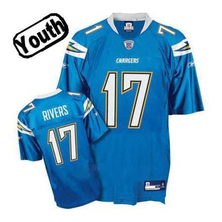 Philip Rivers Youth Football Jersey -#17 San Diego Youth Jersey(Light Blue)