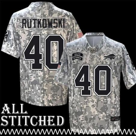 Ed Rutkowski Jersey Buffalo Bills #40 2024 Salute to Service Camo