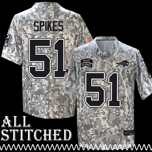 Takeo / Brandon Spikes Jersey Buffalo Bills #51 2024 Salute to Service Camo