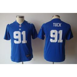 [NEW] Justin Tuck Youth Football Jersey -#91 NY-G Youth Jerseys (Blue)