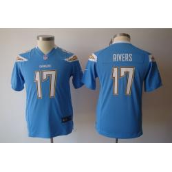 [NEW] Philip Rivers Youth Football Jersey -#17 San Diego Youth Jerseys (Light Blue)