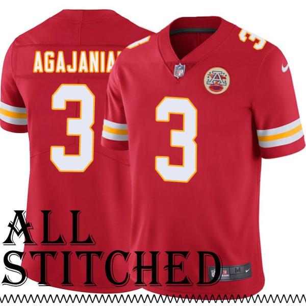 Red Home Ben Agajanian Kansas City Chiefs Jersey #3