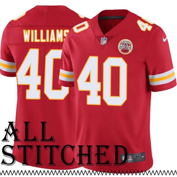Red Home Javarris Williams Kansas City Chiefs Jersey #40
