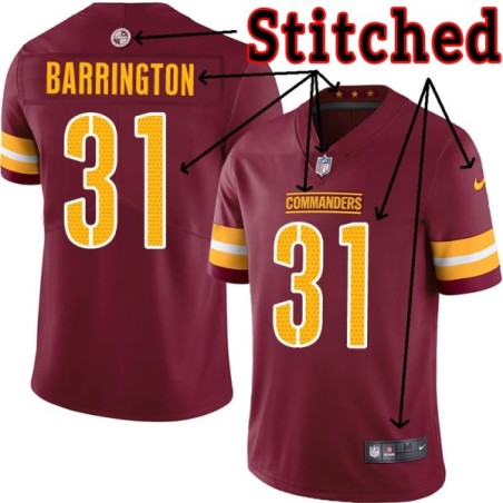 Burgundy Home Tom Barrington Jersey Washington Commanders #31