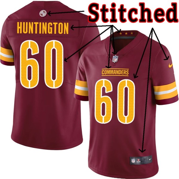 Burgundy Home Greg Huntington Jersey Washington Commanders #60