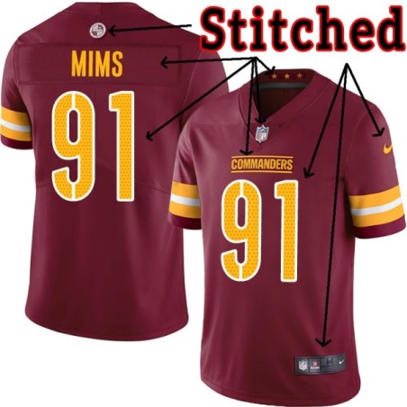 Burgundy Home Chris Mims Jersey Washington Commanders #91