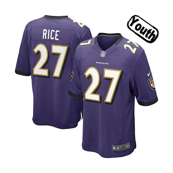[NEW,Sewn-on]Ray Rice Youth Football Jersey - Baltimore #27 RICE Jersey (Purple) For Youth/Kid